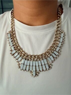 J. Crew Gold-Tone Bib Necklace with Blue Stones